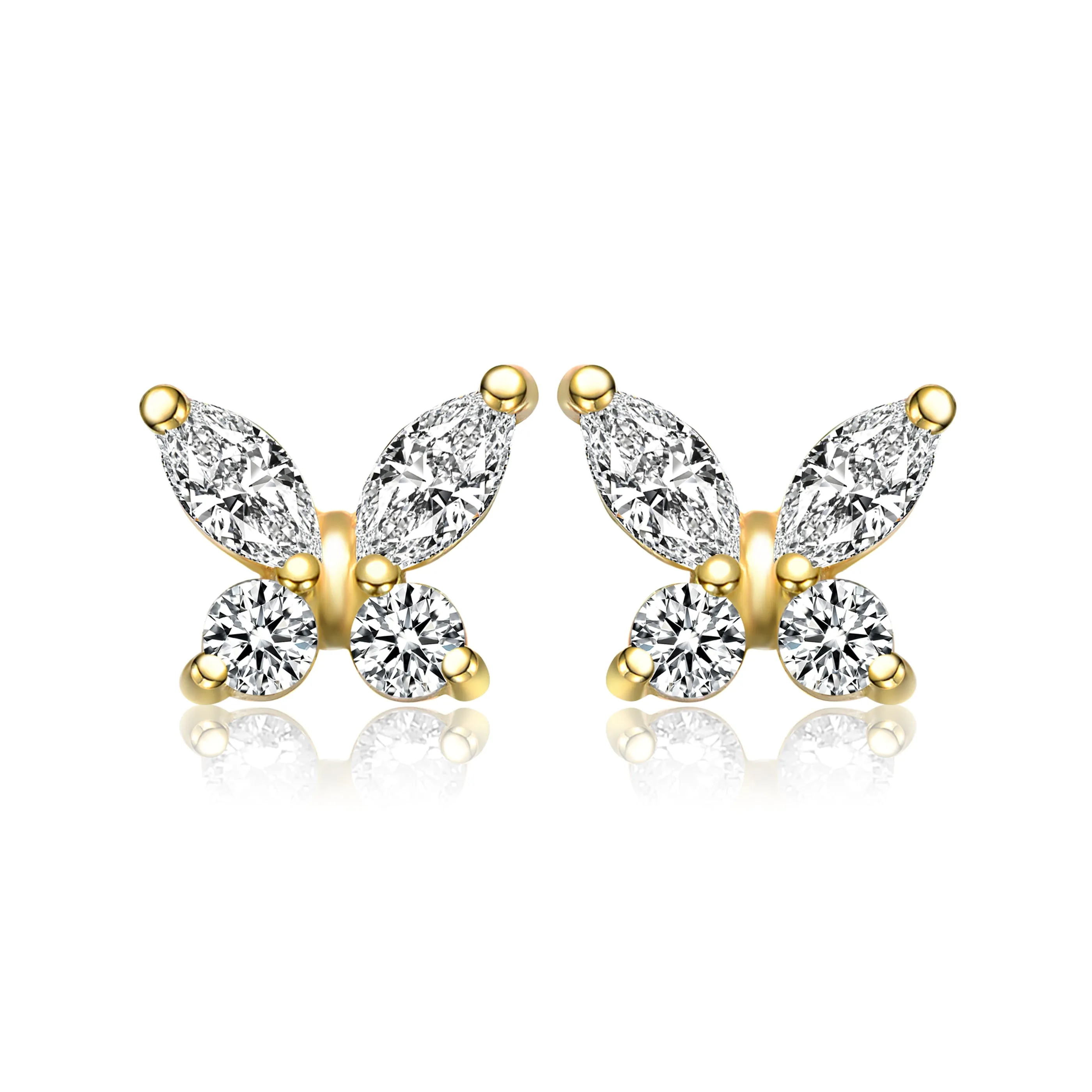 14k Gold Plated Marquise Cubic Zirconia Flower Butterfly Stud Earrings