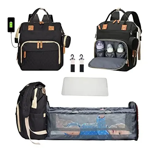 3 In 1 Diaper Bag Backpack Foldable Baby Bed Waterproof Travel Bag with USB Charge Diaper Bag Backpack with Changing Bed 3 types