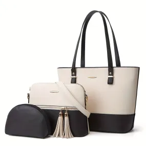 3-Piece Fashion Purse Set - 3-in-1 Convertible Tote Bag, Handbag, and Crossbody for Women with Stylish Design