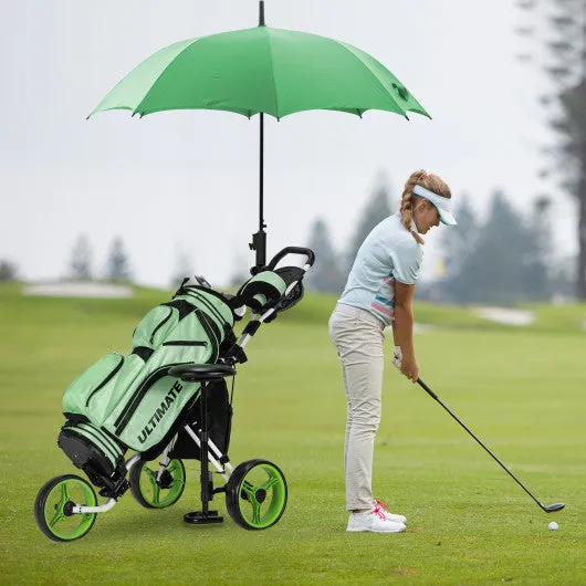 3 Wheels Folding Golf Push Cart with Seat Scoreboard and Adjustable Handle-Green