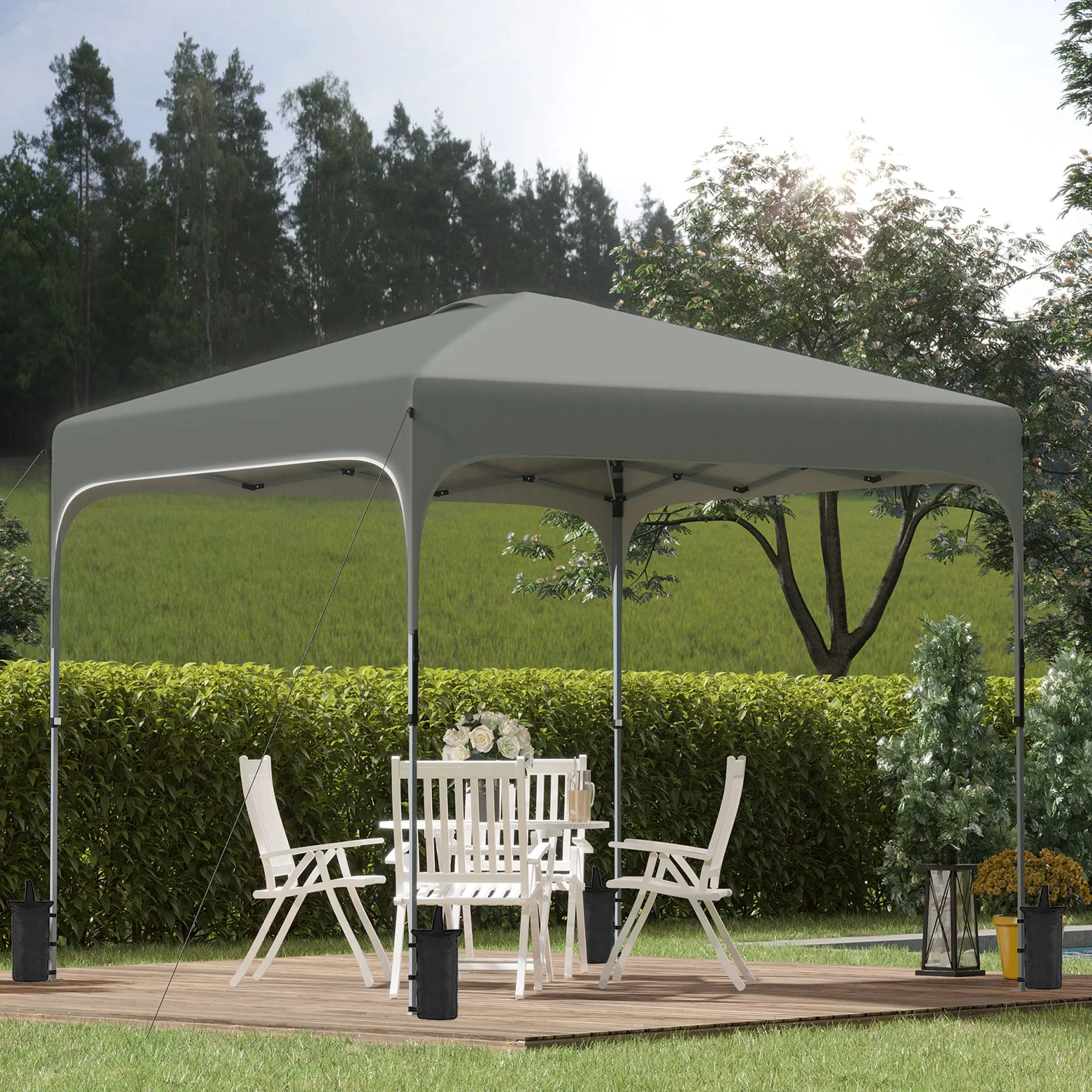 3 x 3 (M) Pop Up Gazebo, Foldable Canopy Tent with Carry Bag with Wheels and 4 Leg Weight Bags for Outdoor Garden Patio Party, Grey