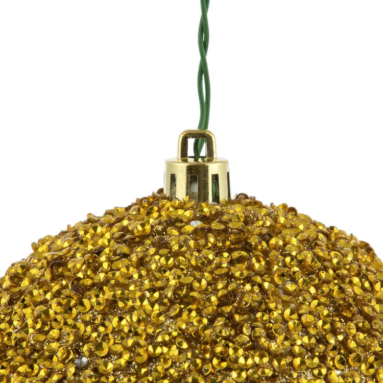 4" Gold Beaded Ball Ornaments with Drilled Caps 6 Per Bag