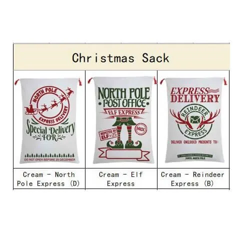 50x70cm Canvas Hessian Christmas Santa Sack Xmas Stocking Reindeer Kids Gift Bag, Cream - Reindeer Mail (2)