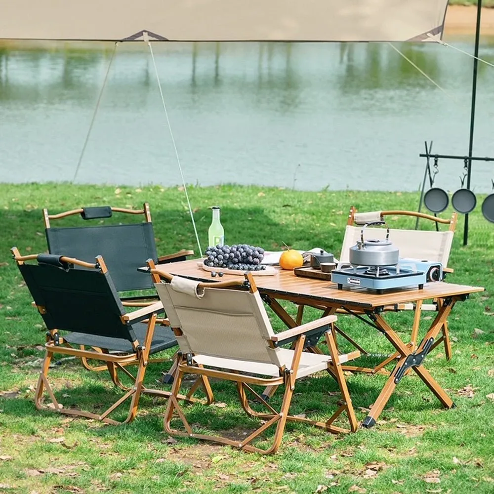 90cm Garden Outdoor Furniture Camping Table and Chair Egg Roll Picnic Desk Folding Beach Set