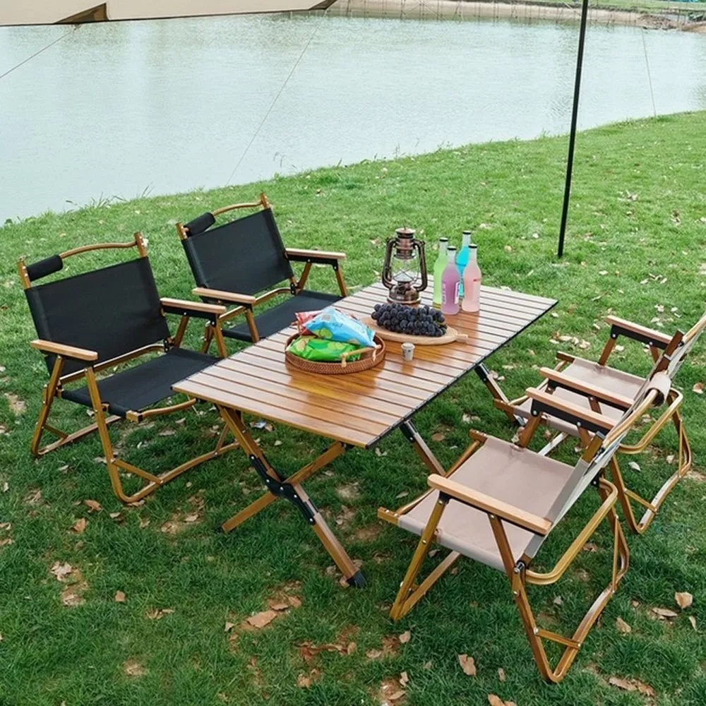 90cm Garden Outdoor Furniture Camping Table and Chair Egg Roll Picnic Desk Folding Beach Set