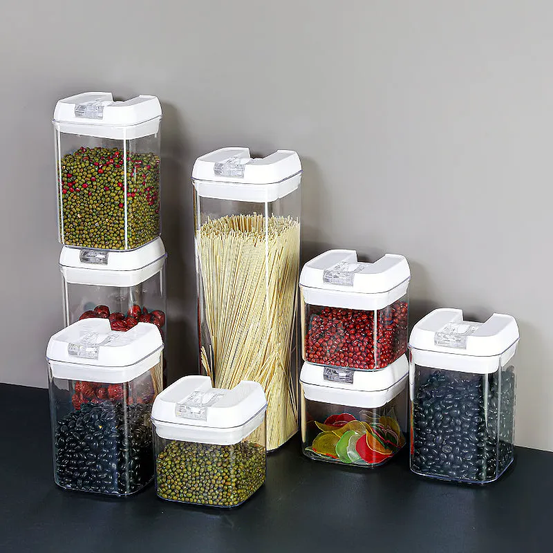 Air-Tight Food Storage Container 7pcs For Cereals Easy Lock Sealed Jar Plastic Transparent Milk Powder Grains Candy Kitchen Organizer