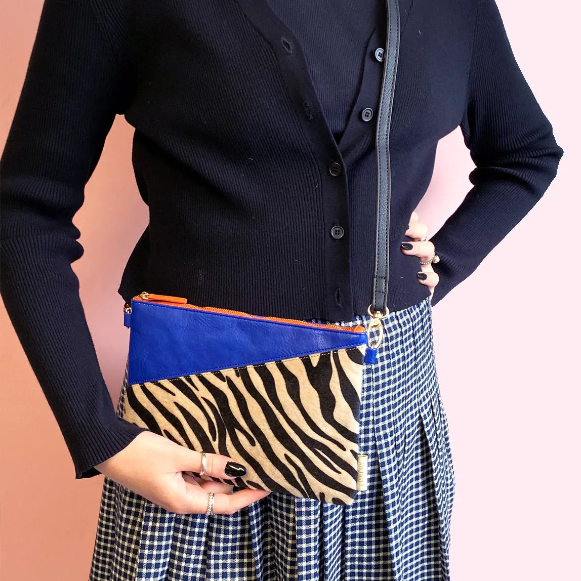 Animal Zebra Print Blue Clutch Bag