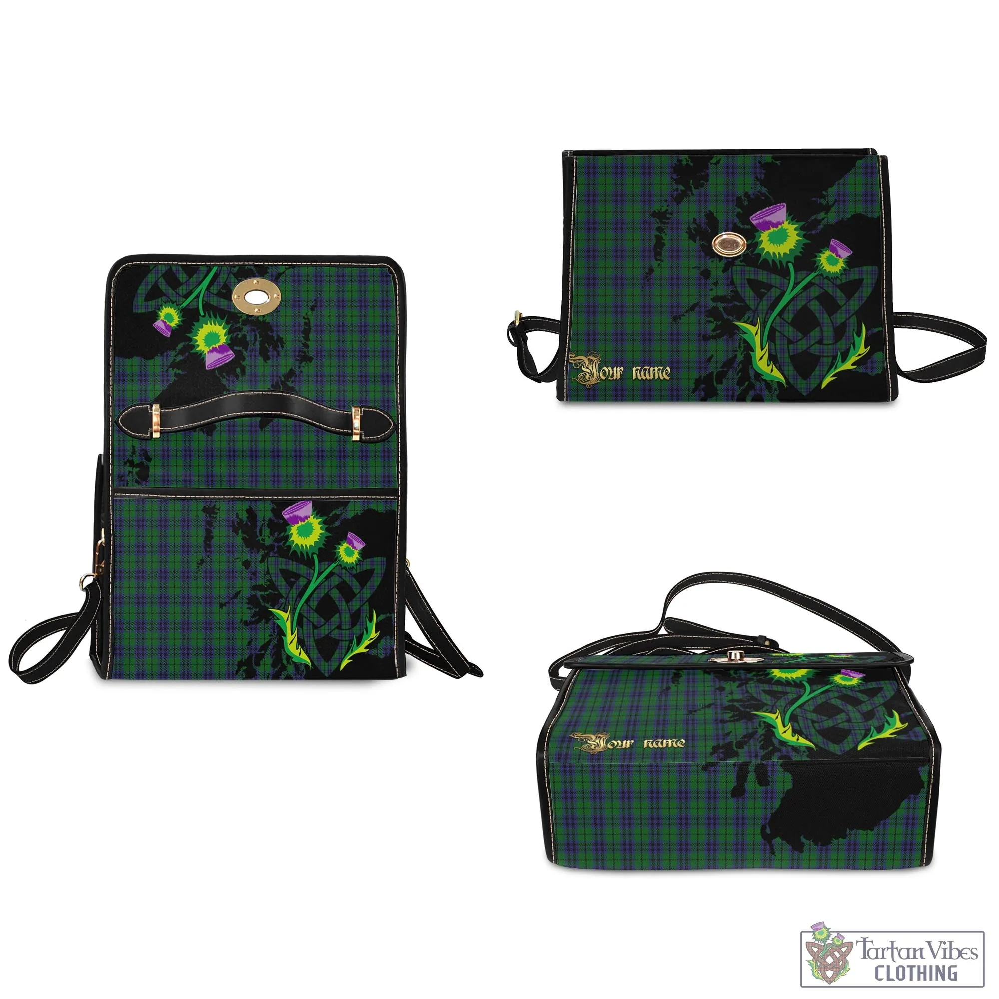 Austin Tartan Waterproof Canvas Bag with Scotland Map and Thistle Celtic Accents