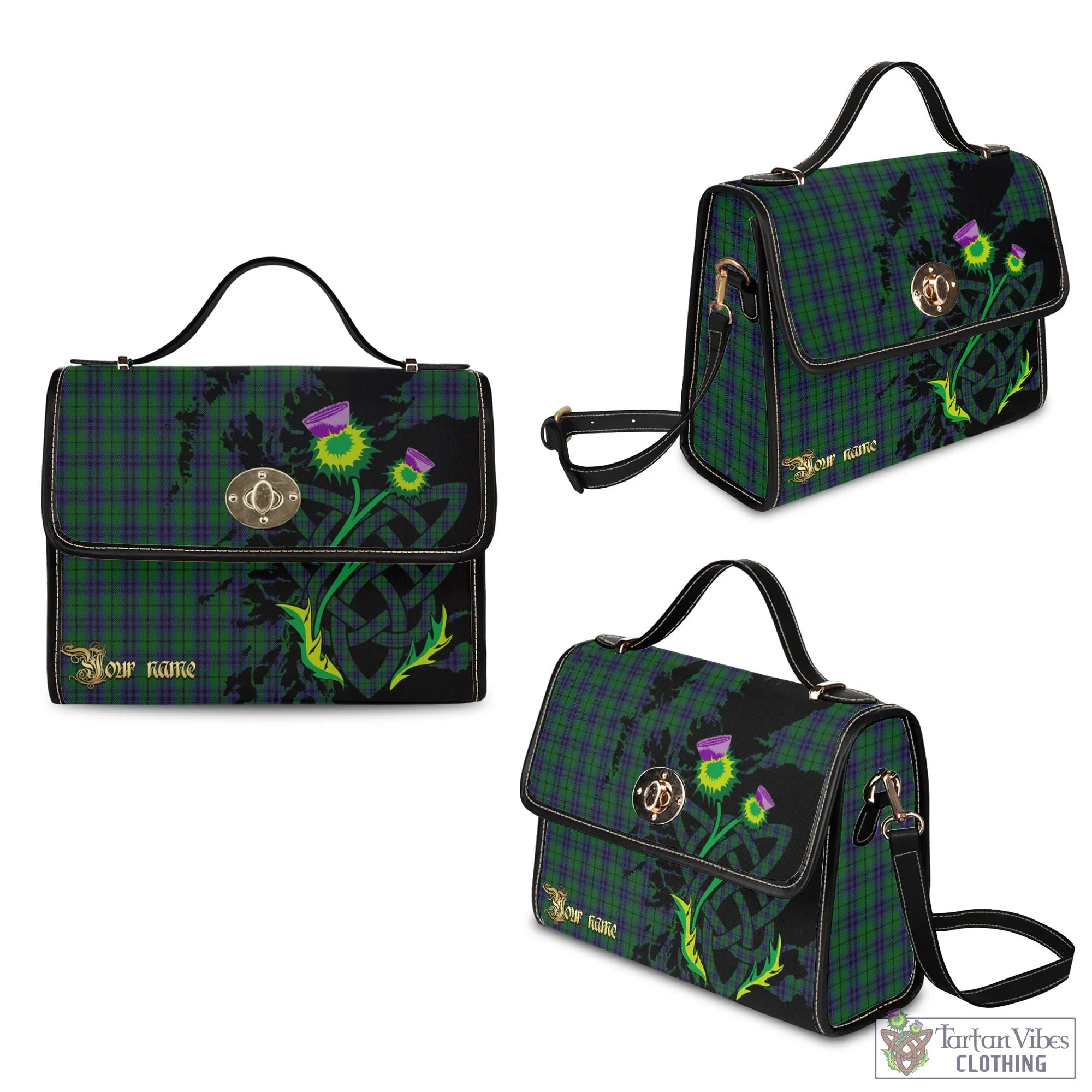 Austin Tartan Waterproof Canvas Bag with Scotland Map and Thistle Celtic Accents