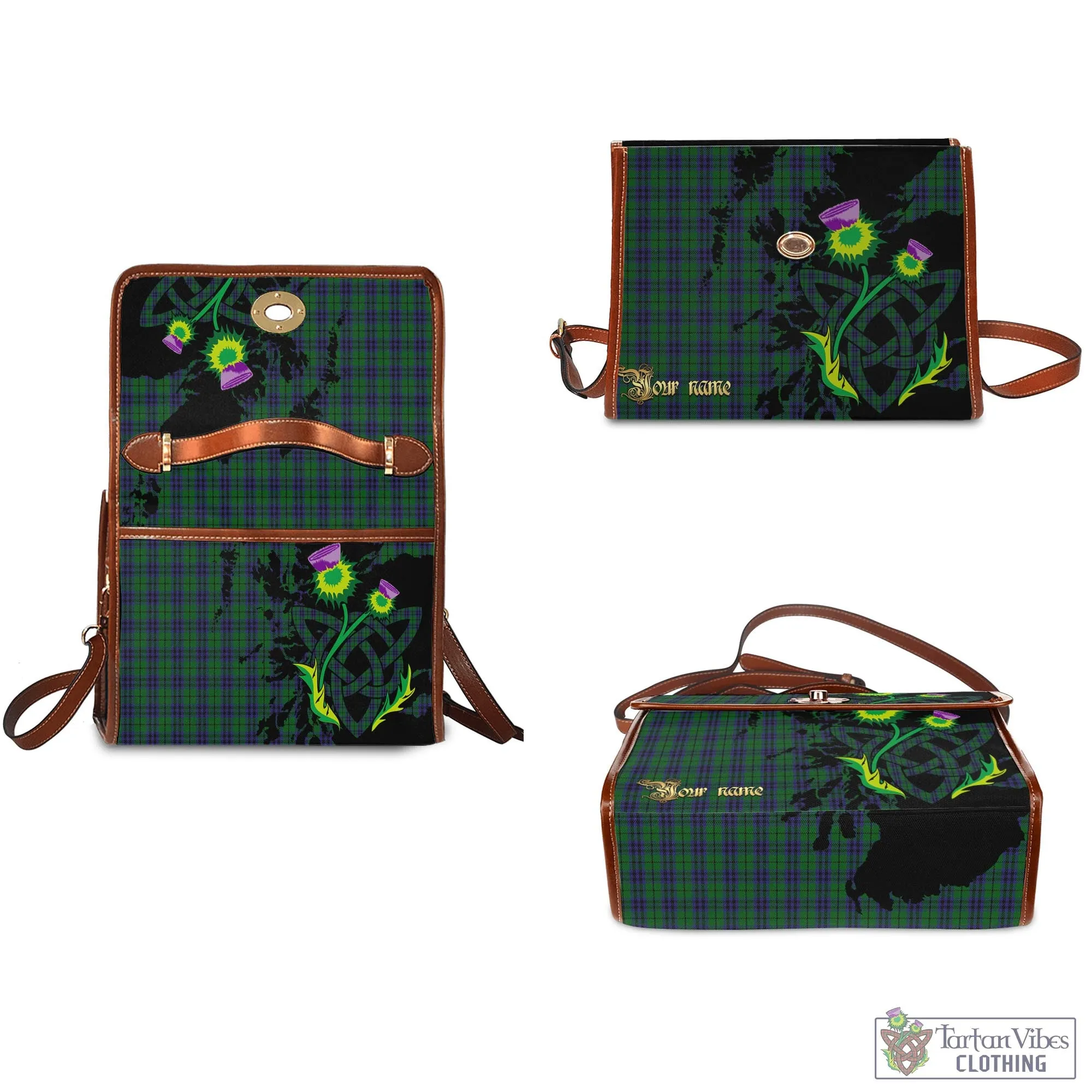 Austin Tartan Waterproof Canvas Bag with Scotland Map and Thistle Celtic Accents