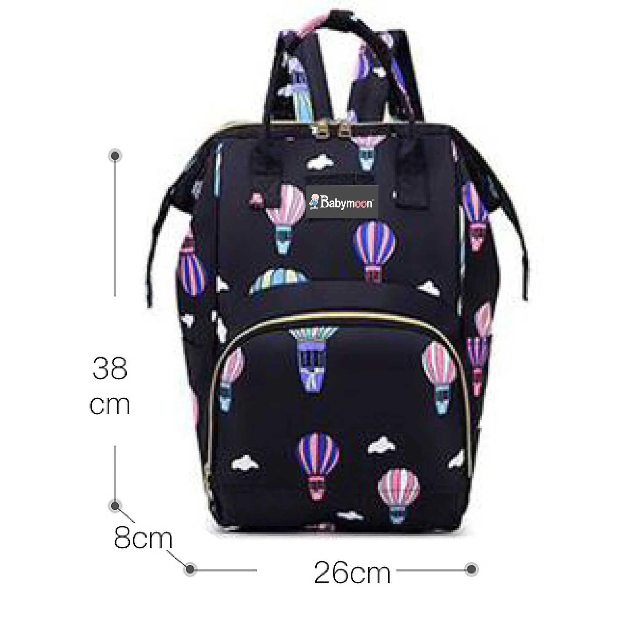 Babymoon Mother Diaper Bag Lightweight Multifunctional Travel Unisex Diaper Backpack - Black Balloon