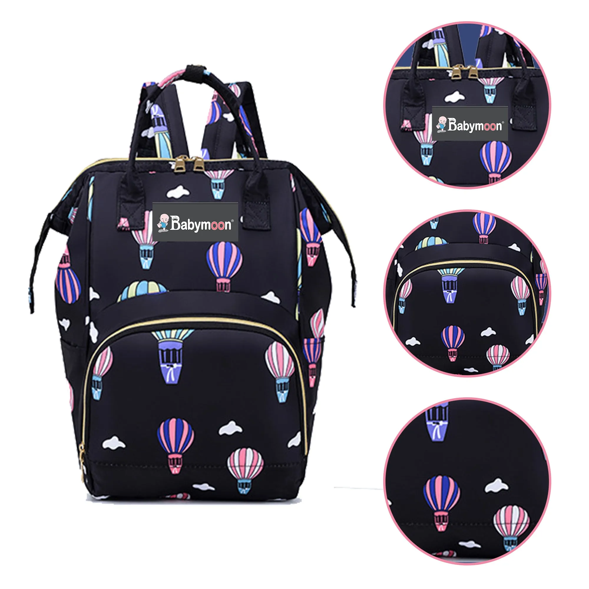 Babymoon Mother Diaper Bag Lightweight Multifunctional Travel Unisex Diaper Backpack - Black Balloon