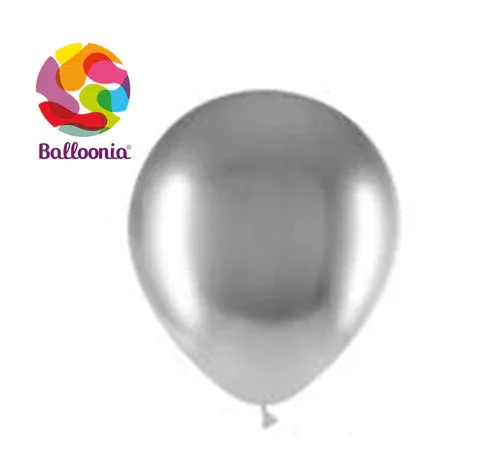 Balloonia 12" Balloon Brilliant Latex Silver 50CT