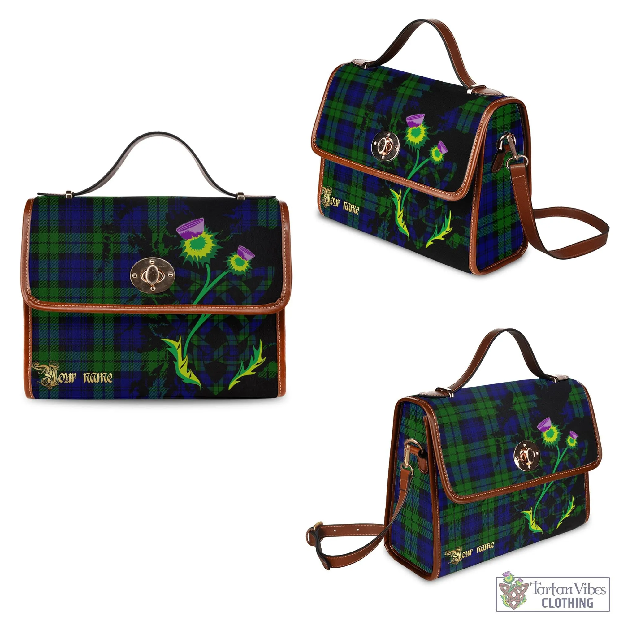 Bannatyne Tartan Waterproof Canvas Bag with Scotland Map and Thistle Celtic Accents