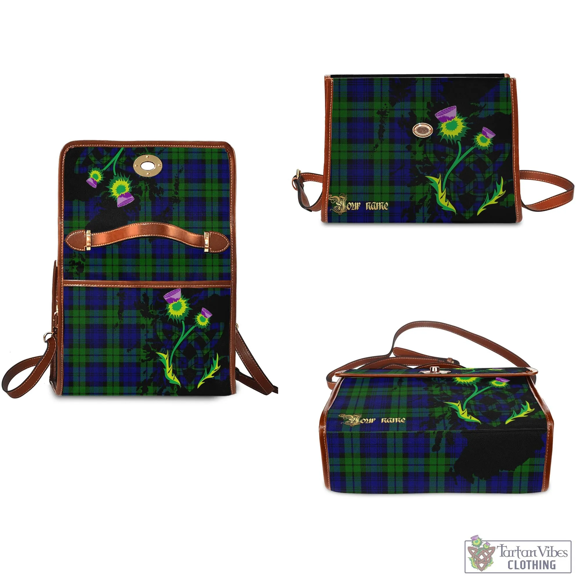 Bannatyne Tartan Waterproof Canvas Bag with Scotland Map and Thistle Celtic Accents