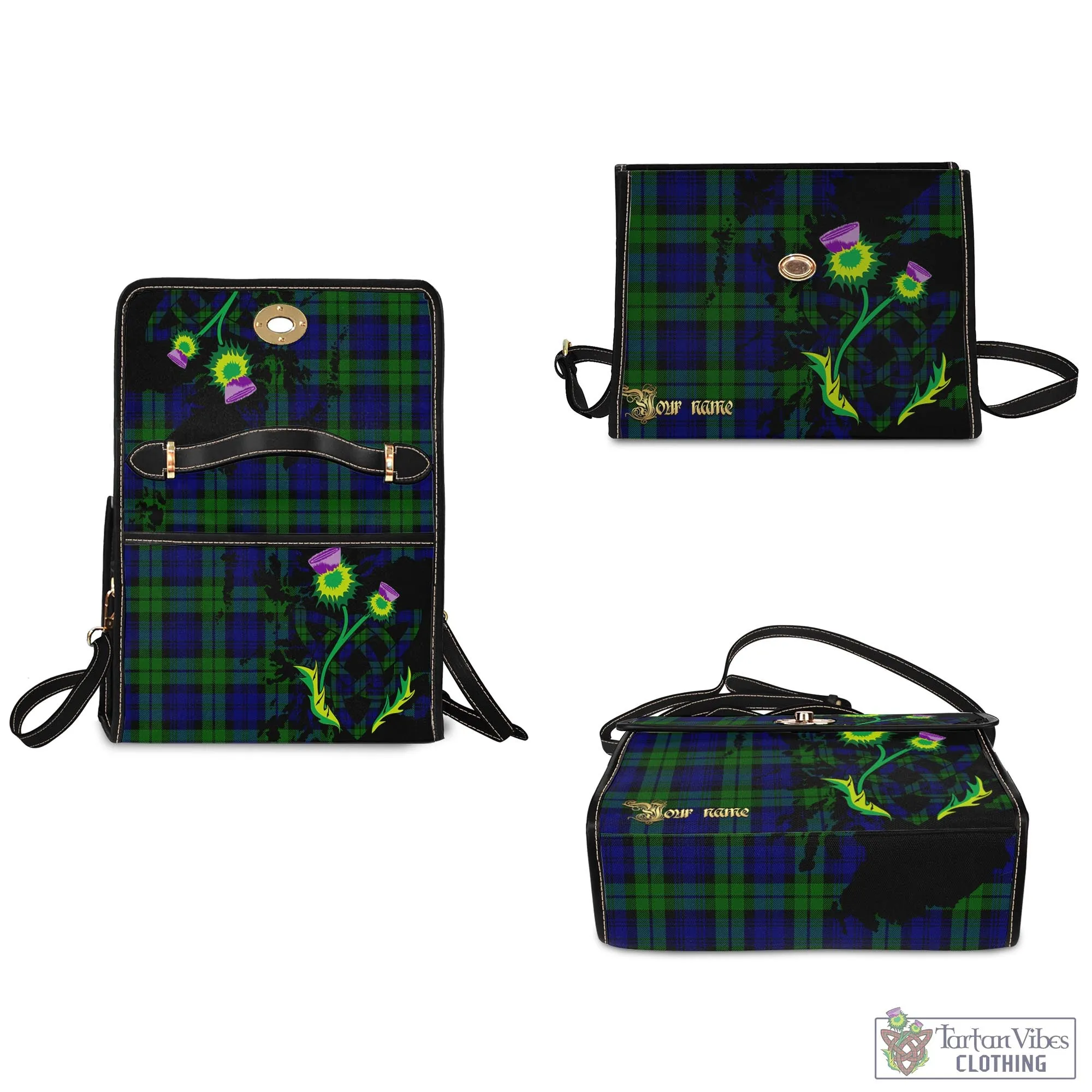 Bannatyne Tartan Waterproof Canvas Bag with Scotland Map and Thistle Celtic Accents