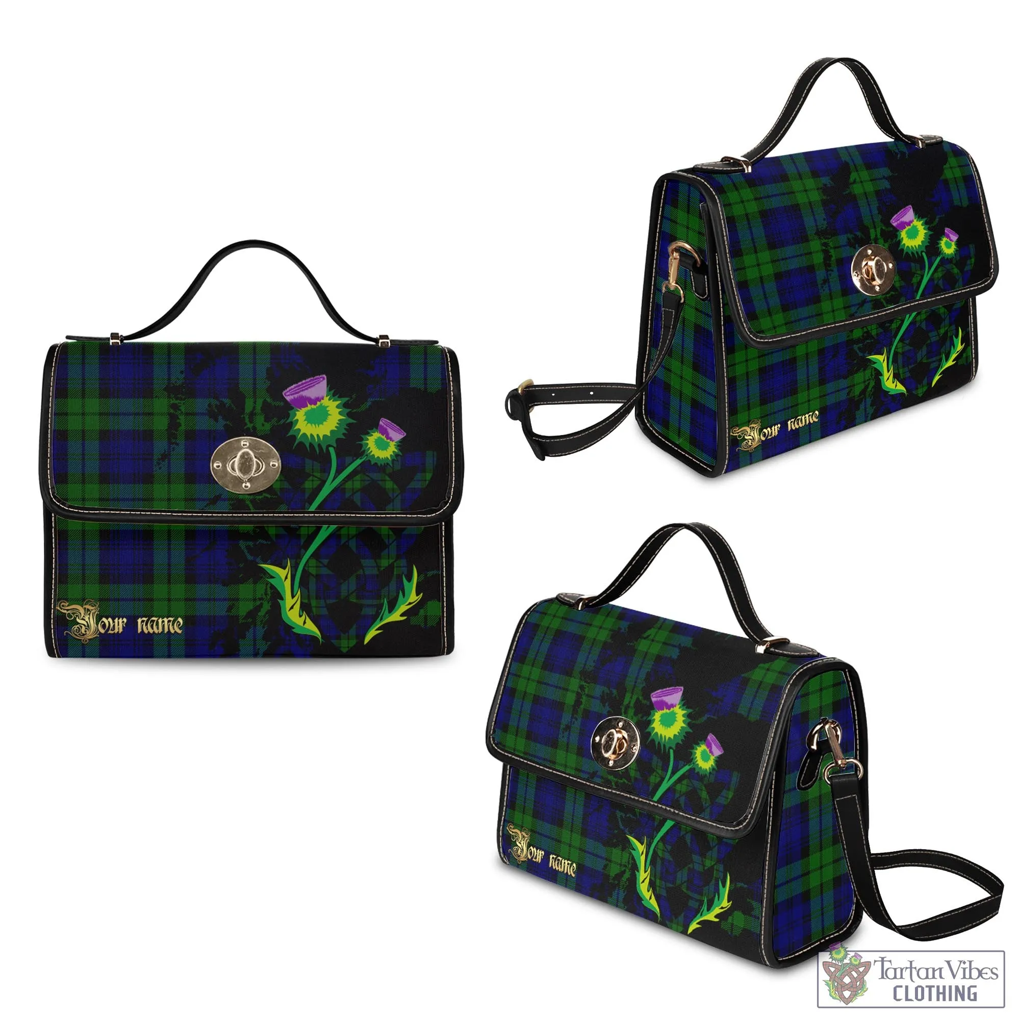 Bannatyne Tartan Waterproof Canvas Bag with Scotland Map and Thistle Celtic Accents