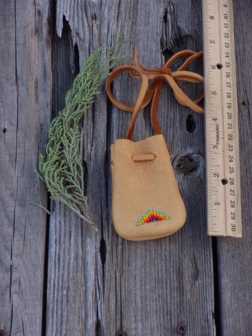 Beaded amulet pouch, necklace bag, small medicine bag