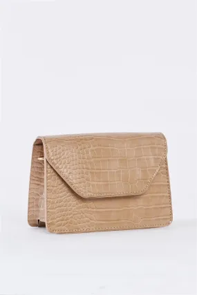 Beige Croc Hardware Belt Strap Detail Shoulder Bag /3 Bags