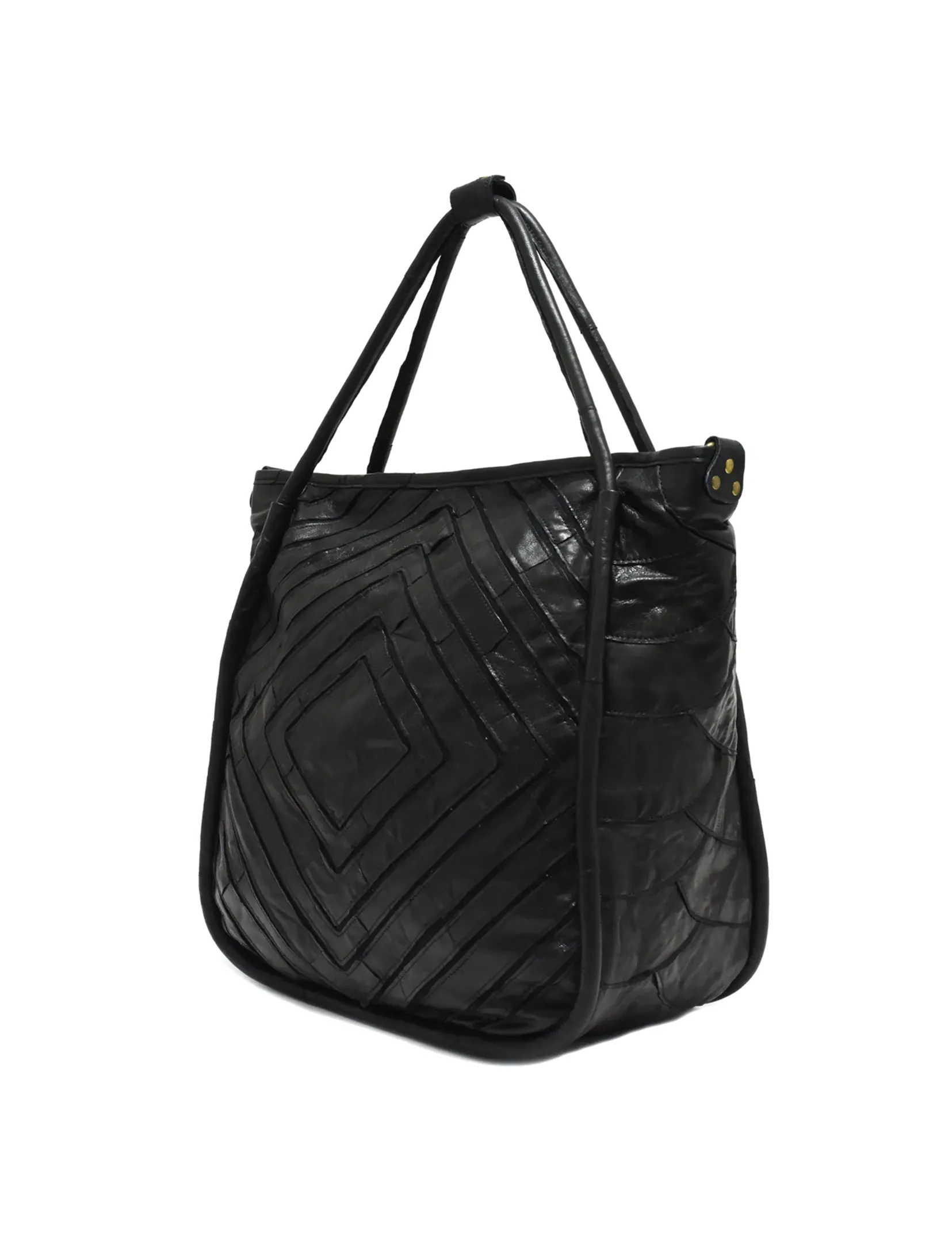 Benecio Leather Patchwork Tote, Black