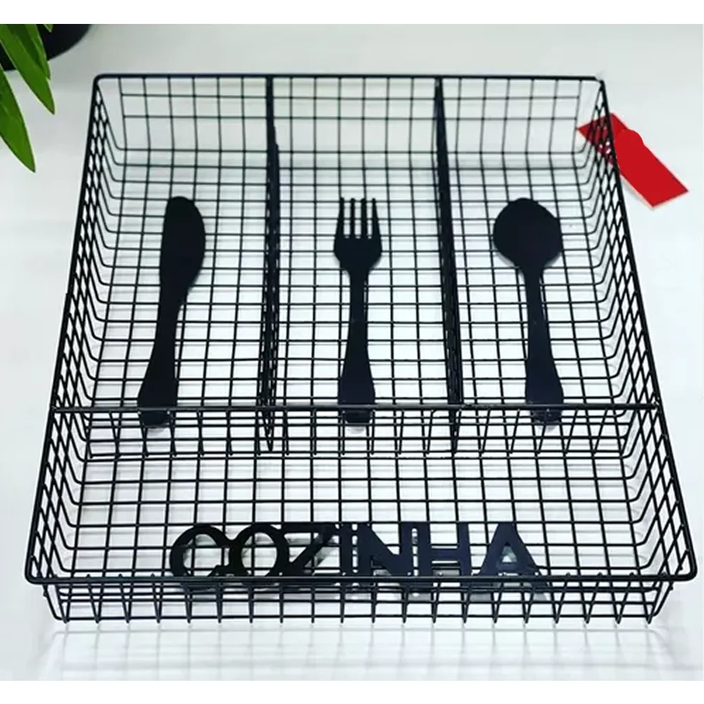 Black Metal Mesh Cutlery Tray Organizer