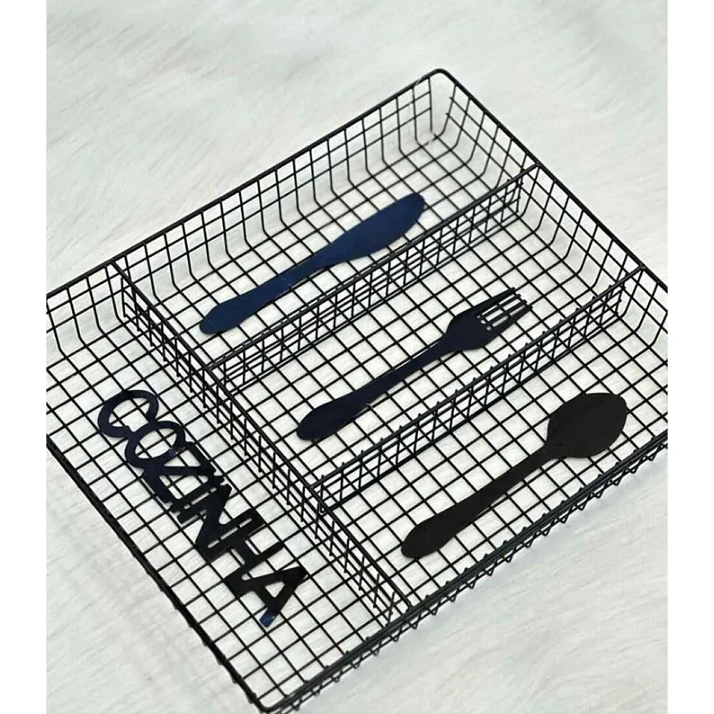 Black Metal Mesh Cutlery Tray Organizer