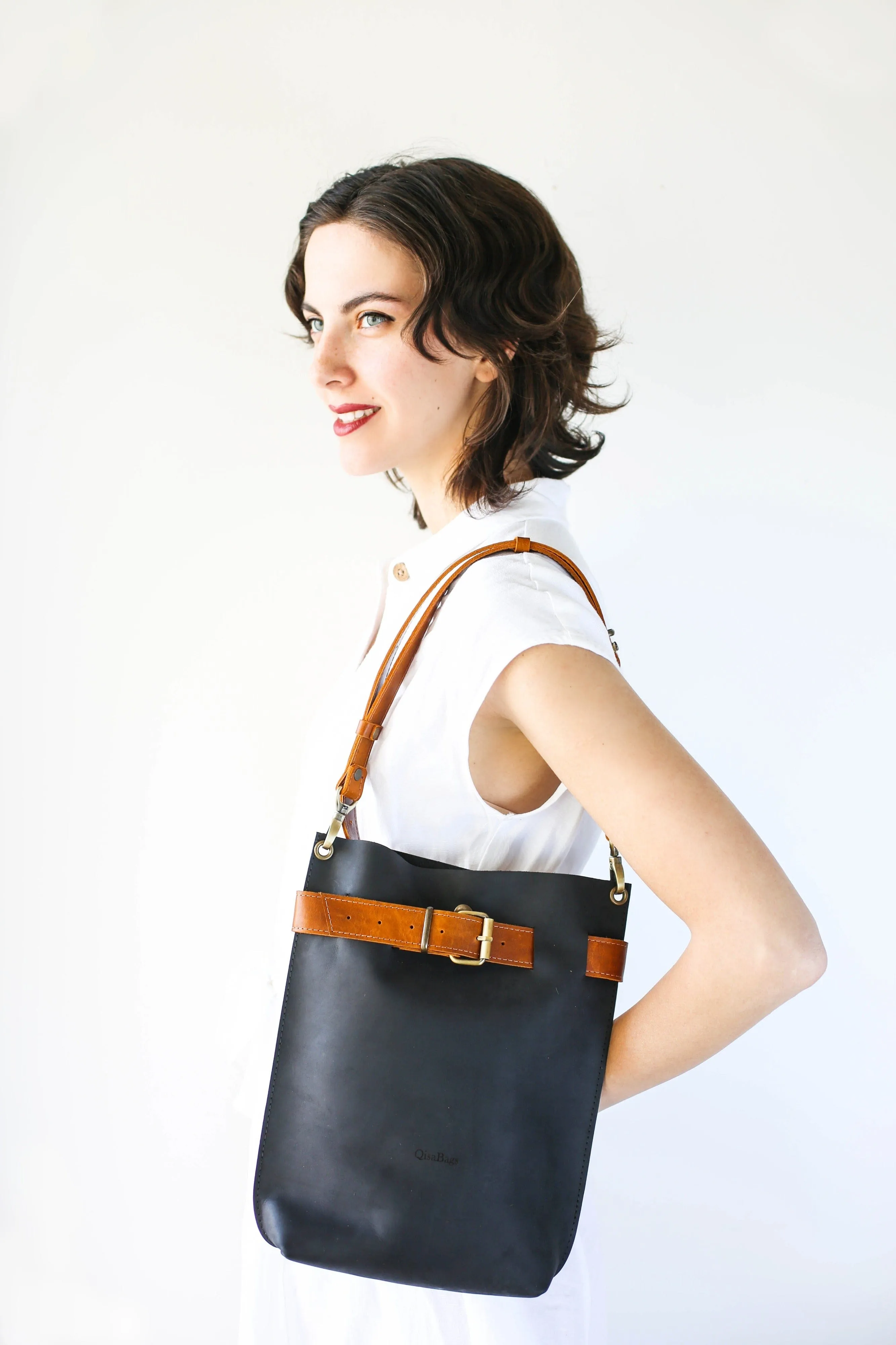 Black w/Brown Leather Bag