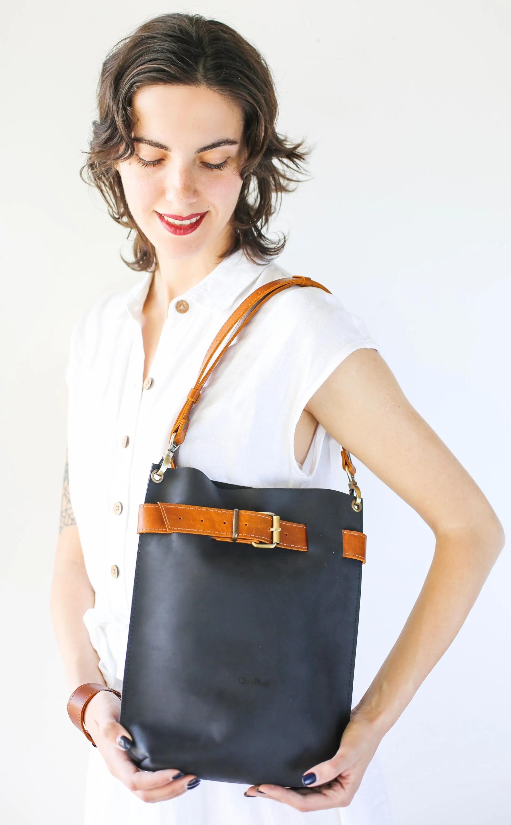 Black w/Brown Leather Bag