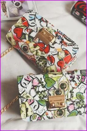 Black/Red/Green Sweet Heart Graffiti Cross Body Bag F138