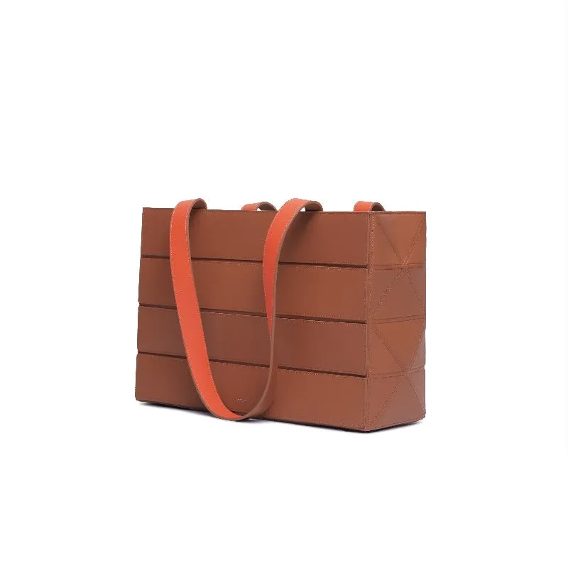 Block Medium Foldable Tote Bag - Brown