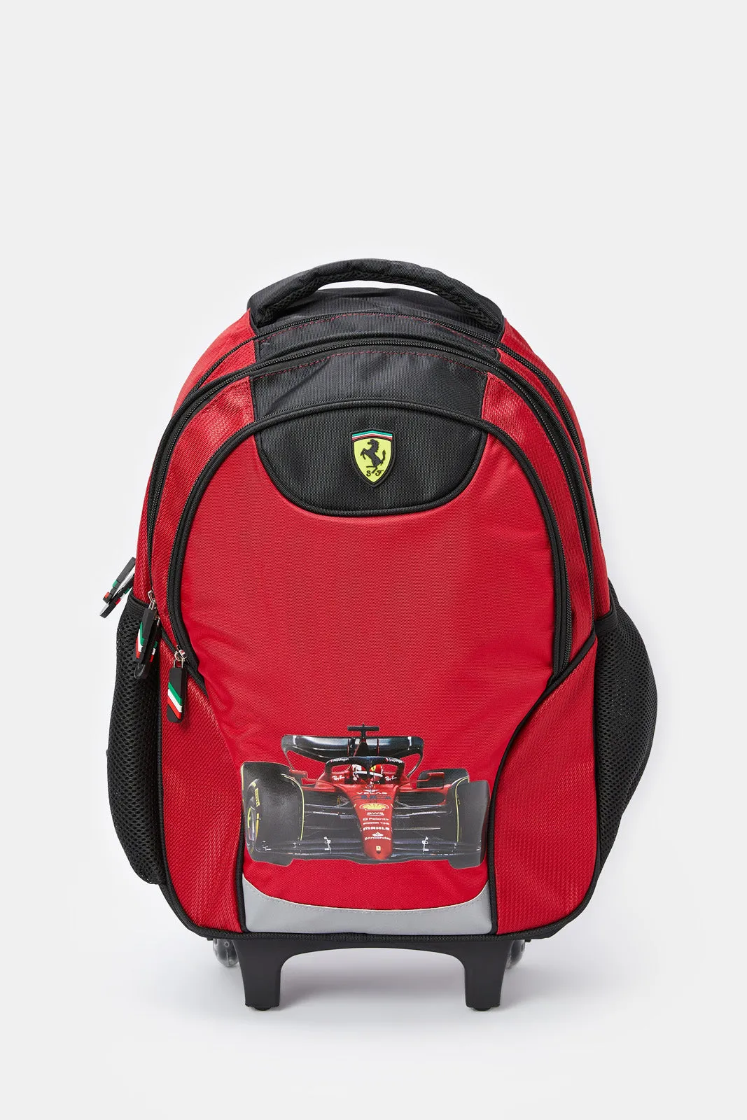 Boys Red Ferrari Time Road Print Trolley Backpack (18 Inch)