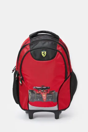 Boys Red Ferrari Time Road Print Trolley Backpack (18 Inch)