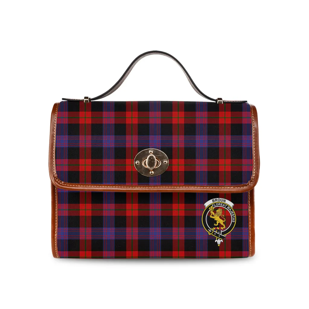 Broun Modern Tartan Waterproof Canvas Bag with Family Crest