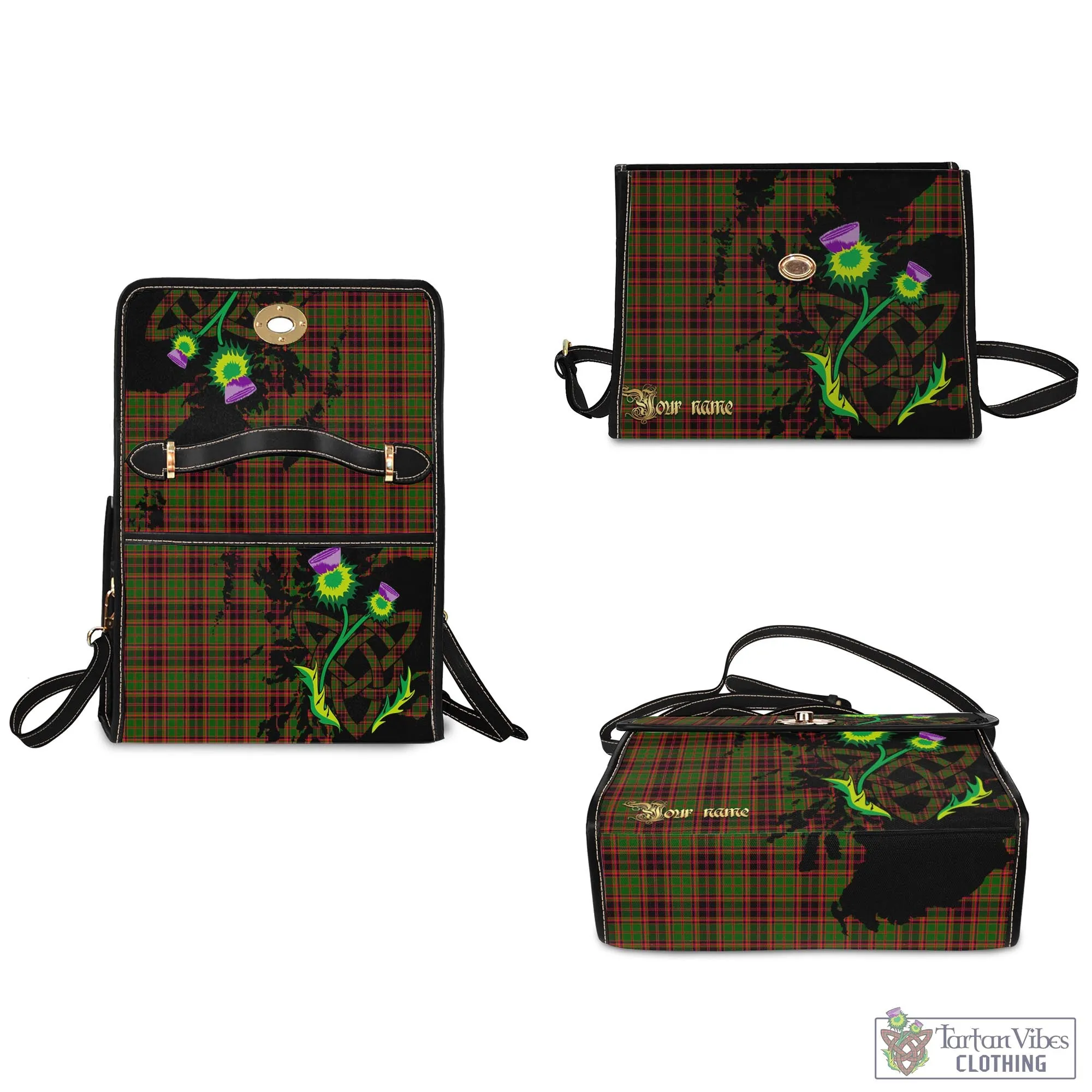 Buchan Tartan Waterproof Canvas Bag with Scotland Map and Thistle Celtic Accents