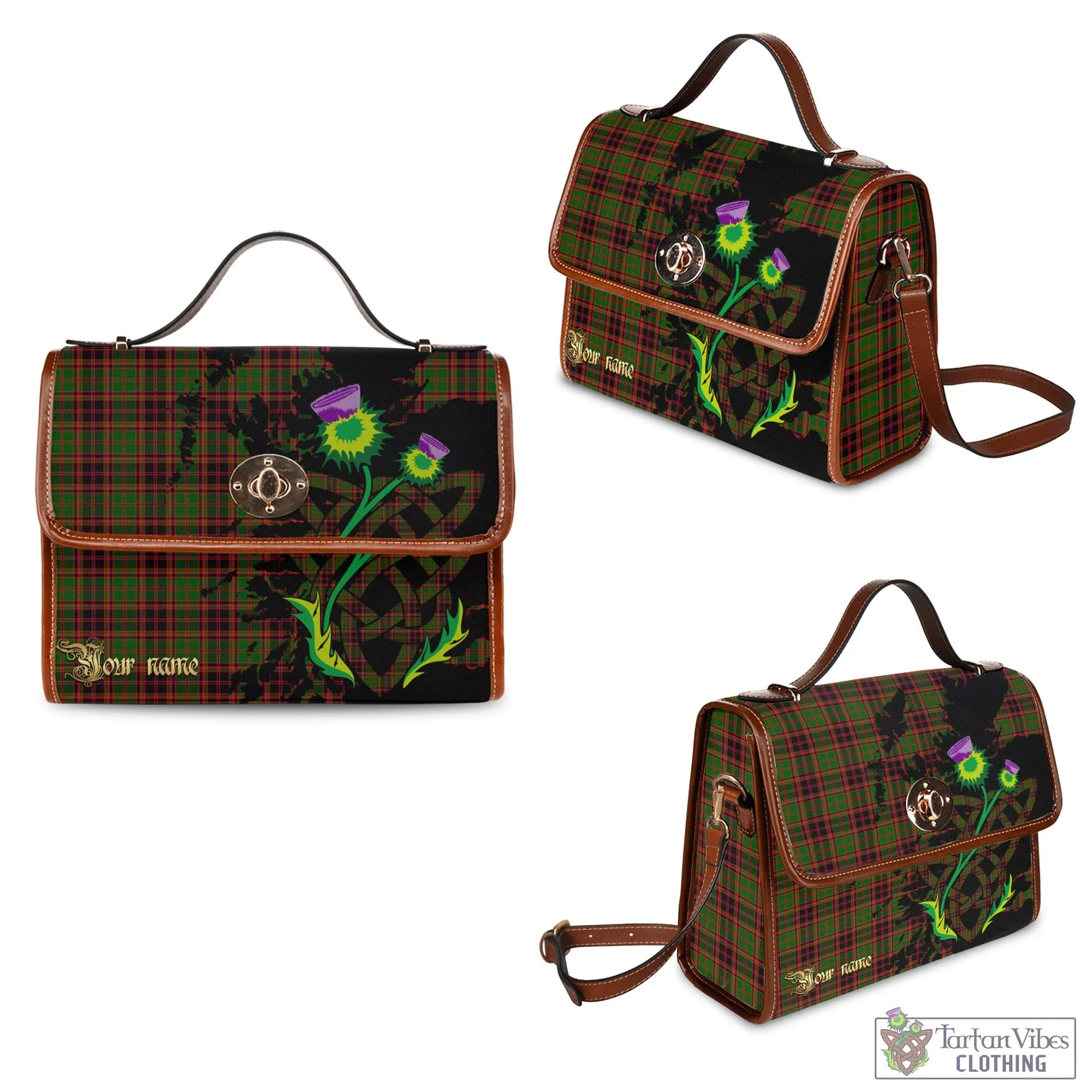 Buchan Tartan Waterproof Canvas Bag with Scotland Map and Thistle Celtic Accents