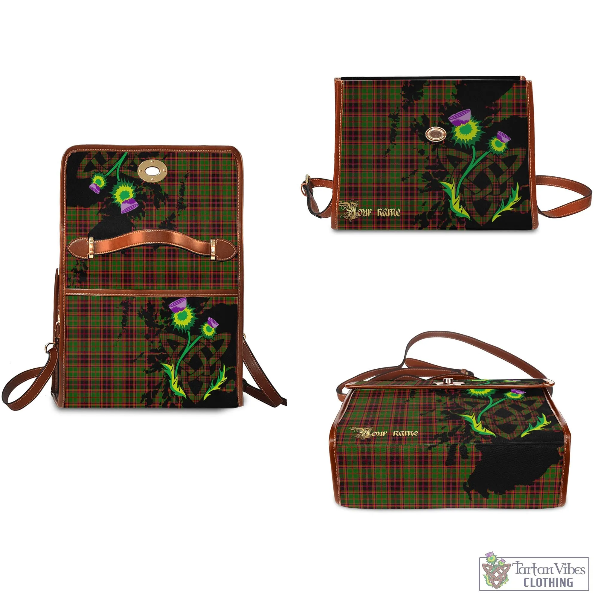 Buchan Tartan Waterproof Canvas Bag with Scotland Map and Thistle Celtic Accents