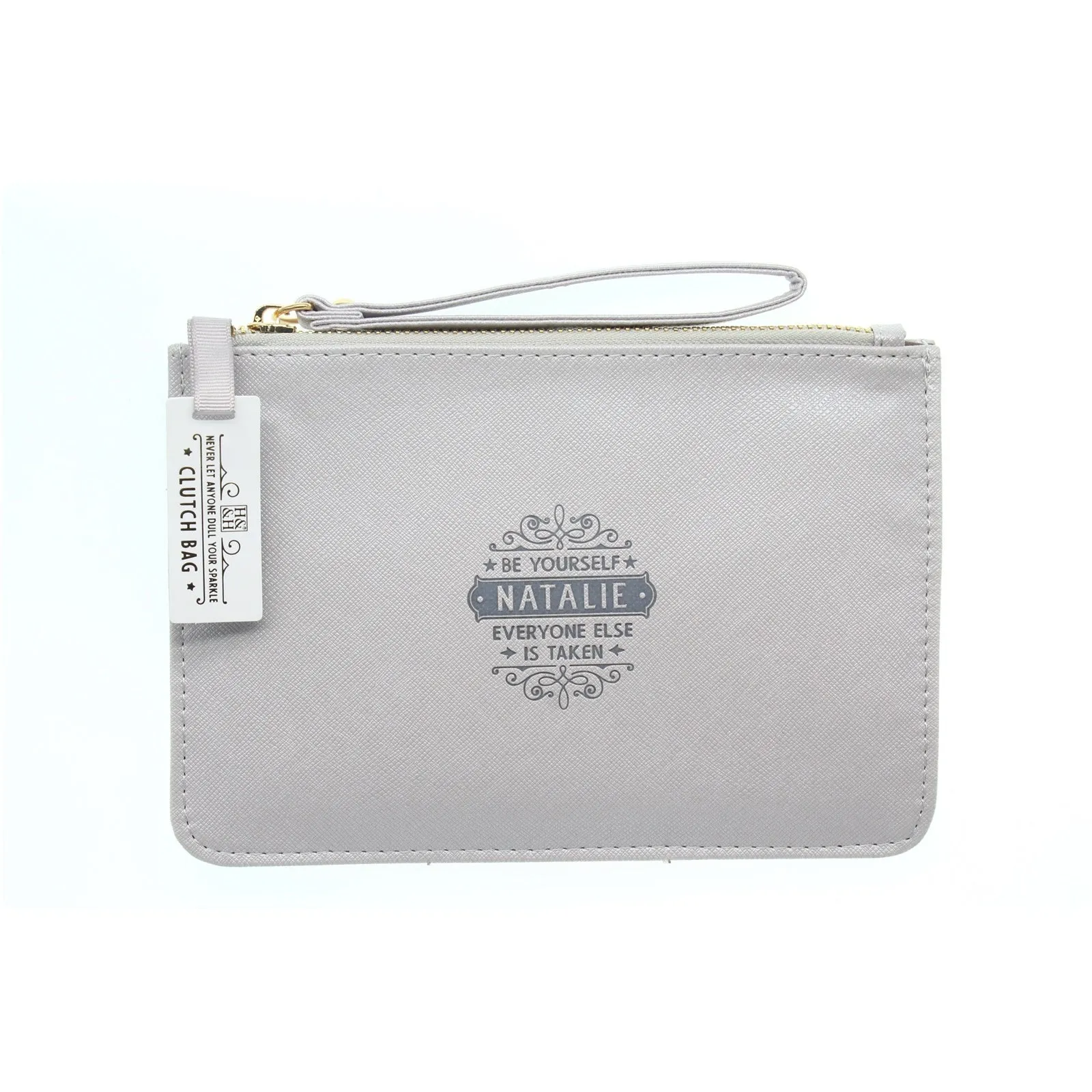 Clutch Bag With Handle & Embossed Text "Natalie"