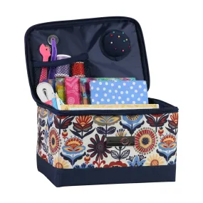 Collapsible Sewing Kit Organizer Box, Blue & Tan