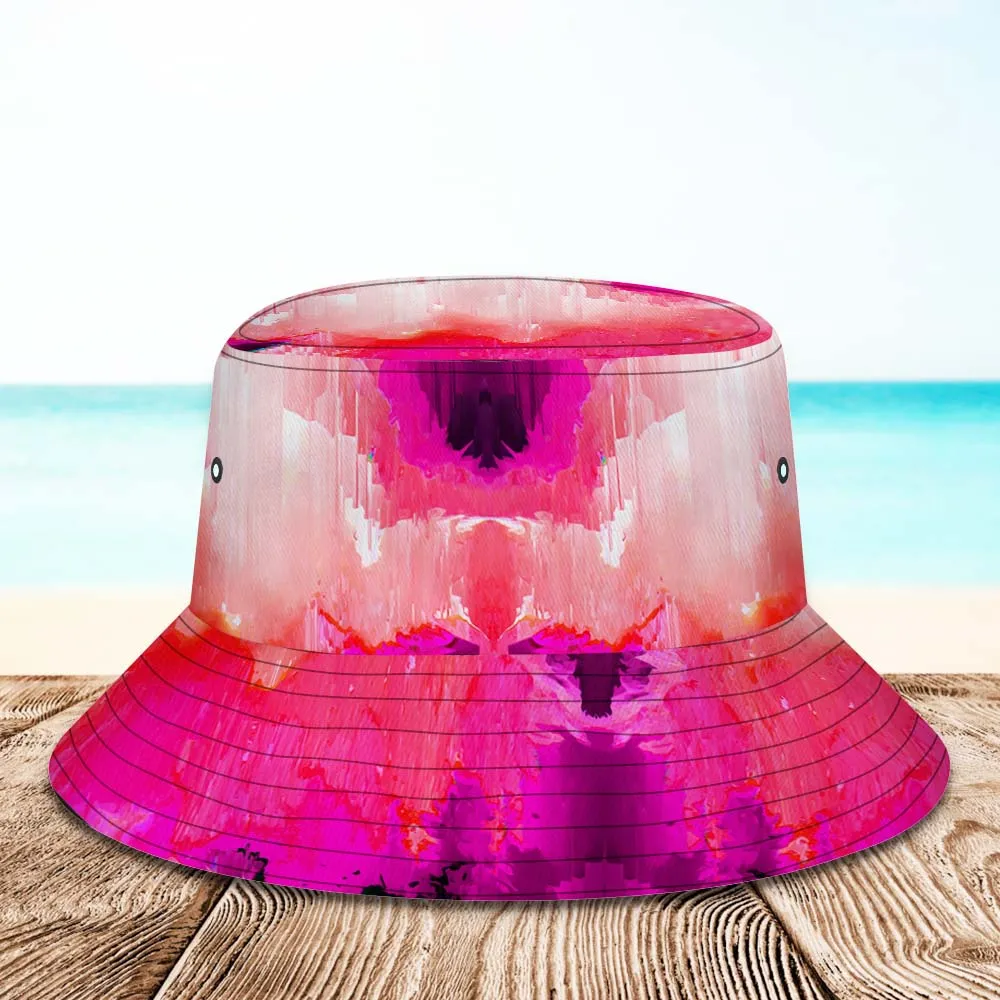 Custom Face Bucket Hat Unisex Personalised Wide Brim Outdoor Summer Hats Pink and Red Abstract Texture