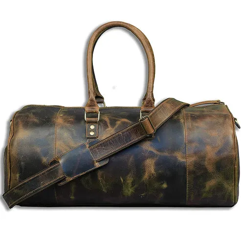 Dazzlo Full Grain Leather Duffel Bag 31L - Distressed Brown - 21"