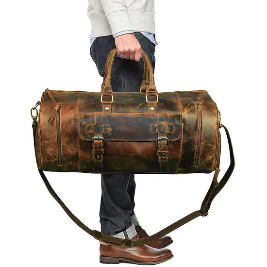 Dazzlo Full Grain Leather Duffel Bag 31L - Distressed Brown - 21"