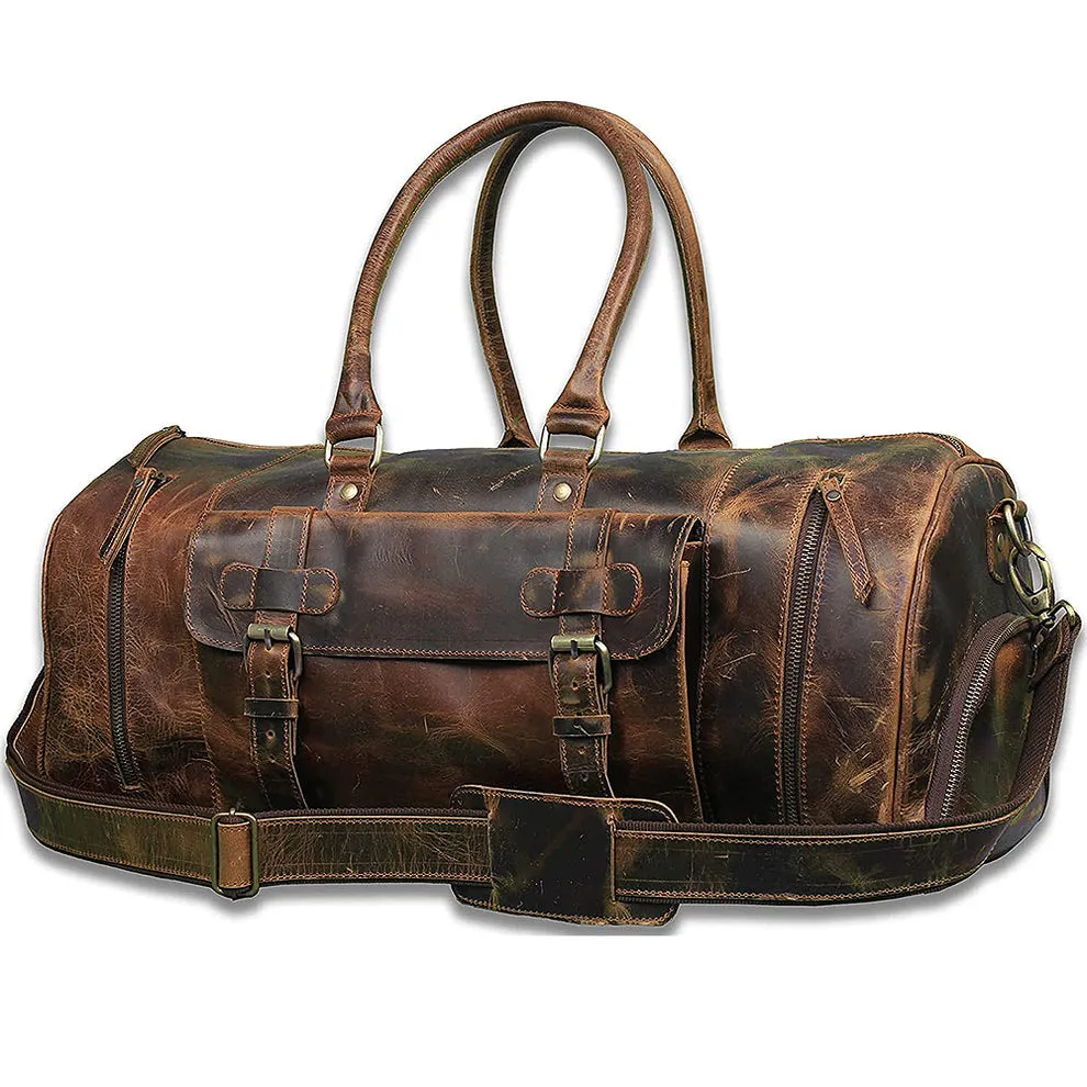 Dazzlo Full Grain Leather Duffel Bag 31L - Distressed Brown - 21"