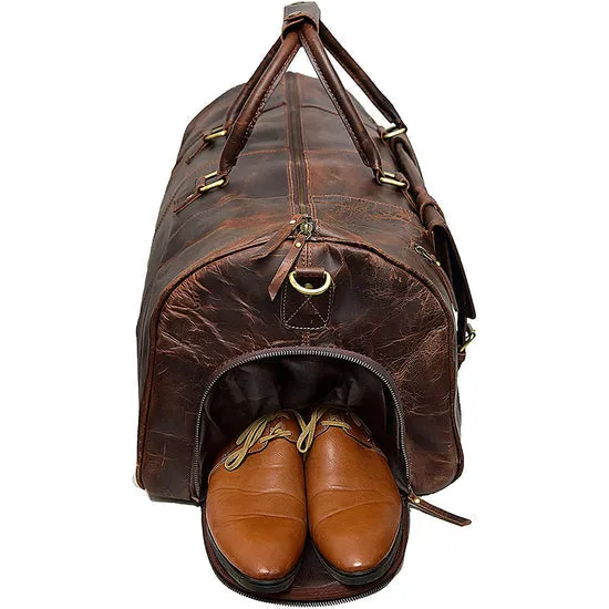 Dazzlo Full Grain Leather Duffel Bag 31L - Distressed Brown - 21"