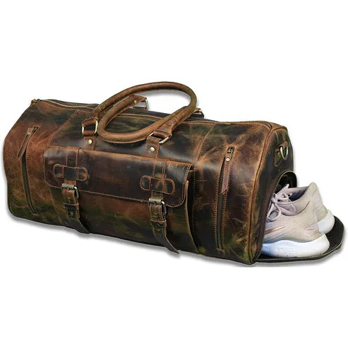 Dazzlo Full Grain Leather Duffel Bag 31L - Distressed Brown - 21"