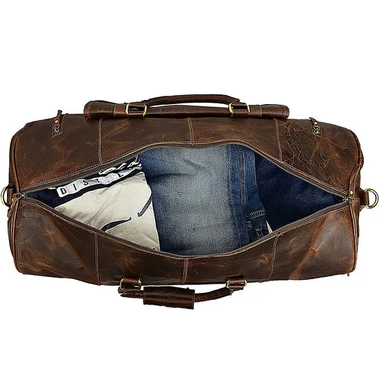 Dazzlo Full Grain Leather Duffel Bag 31L - Distressed Brown - 21"