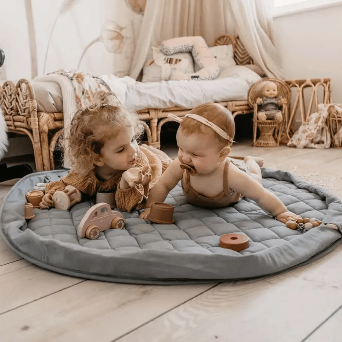 Dusty Blue · Organic 3-in-1 Play Mat