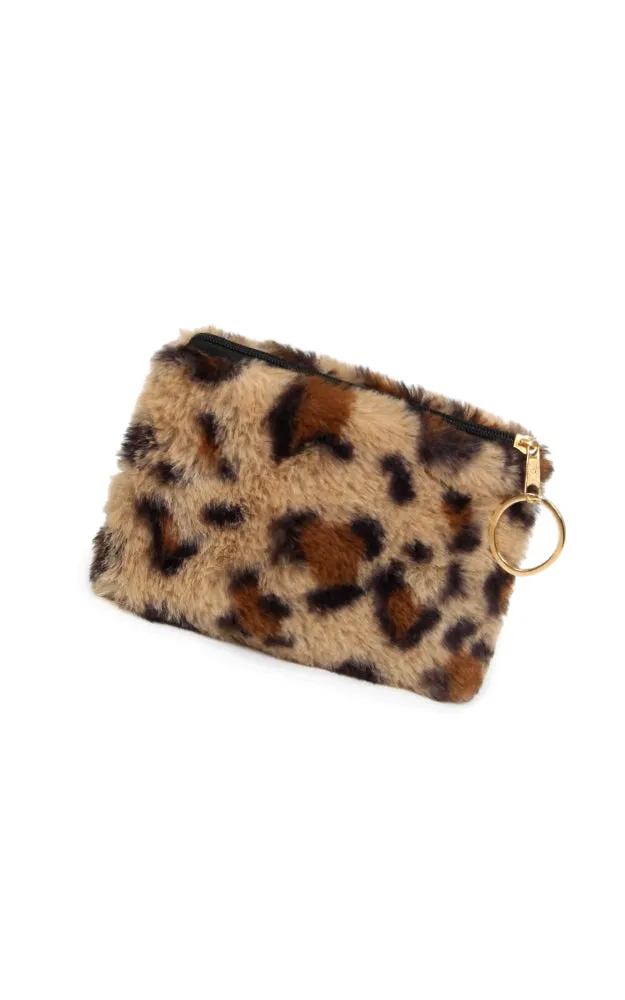 EAB9564 Taupe Leopard Fur Crossbody Clutch Bag