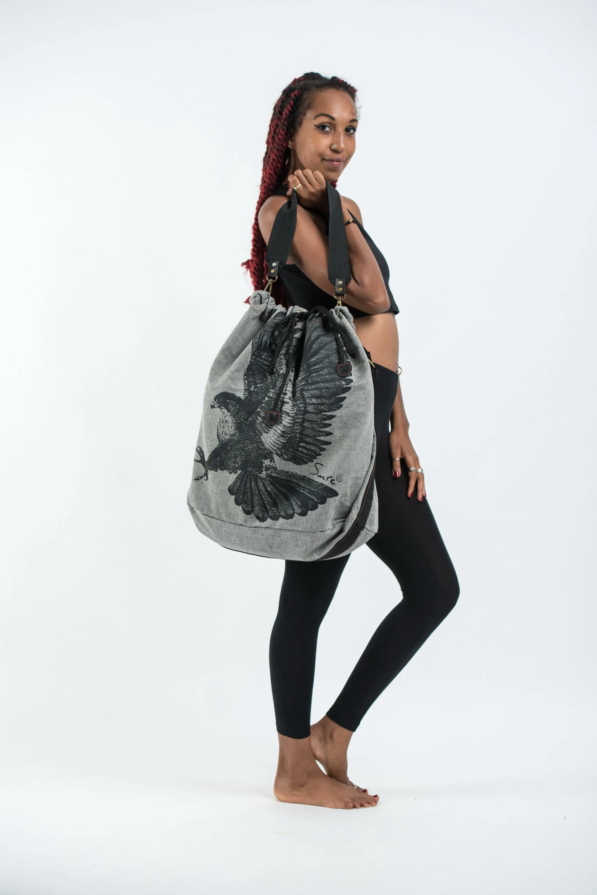 Eagle Oversize Drawstring Shoulder Bag  in Denim Gray