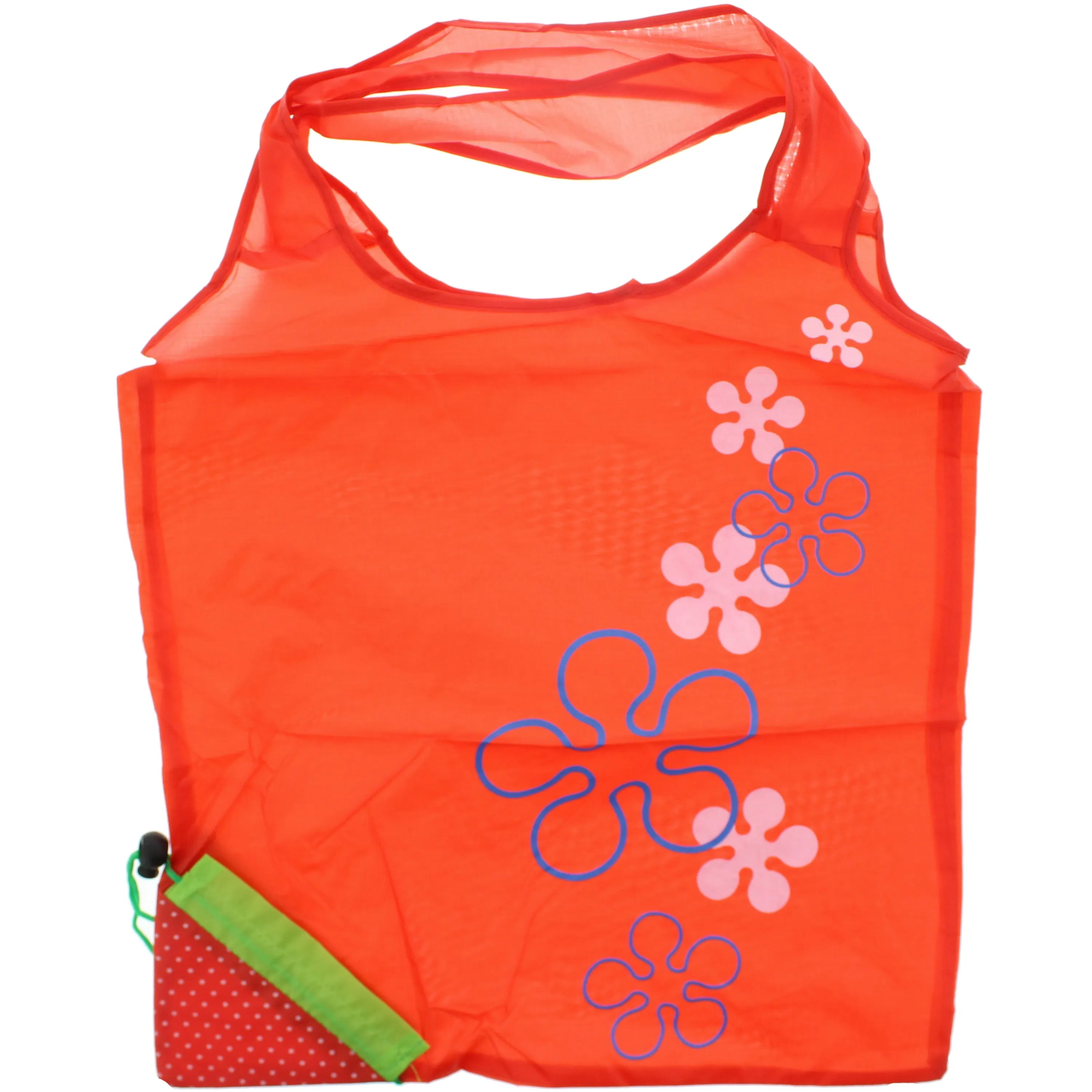 Floral Themed Shopping Bag in a Draw String Strawberry Pouch