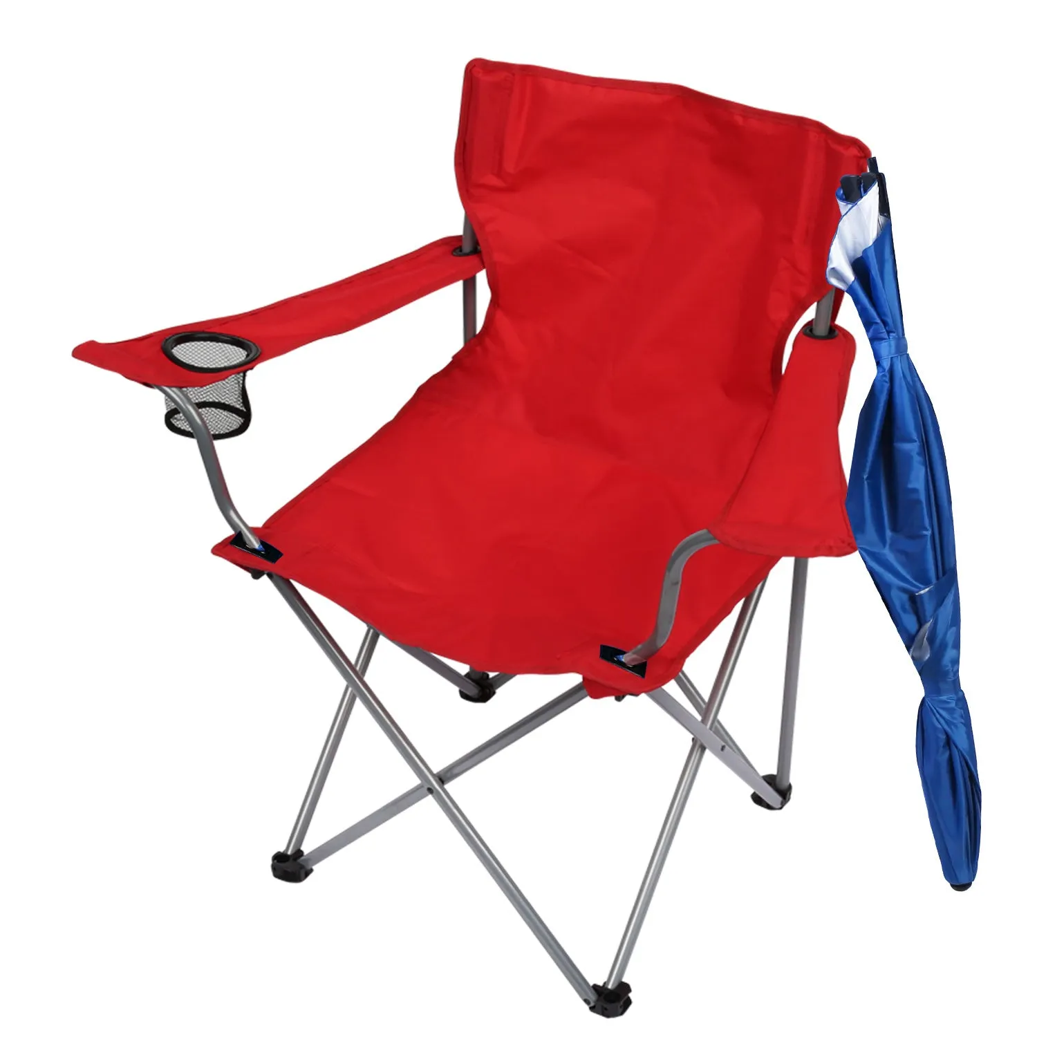 Foldable Beach Chair with Detachable Umbrella Armrest Adjustable Canopy Stool with Cup Holder Carry Bag